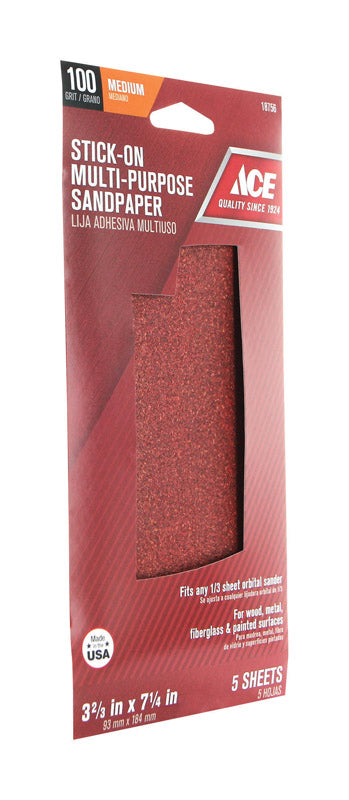 Ace 7-1/4 in. L X 3-2/3 in. W 100 Grit Aluminum Oxide Sandpaper 5 pk