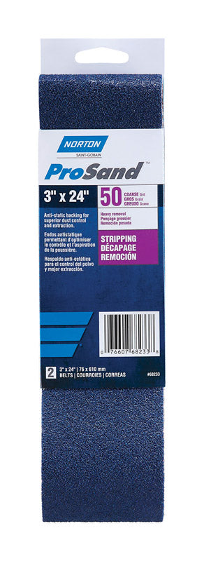 Norton ProSand 24 in. L X 3 in. W Zirconia Alumina Cloth Protable Sanding Belt 50 Grit Coarse 2 pk