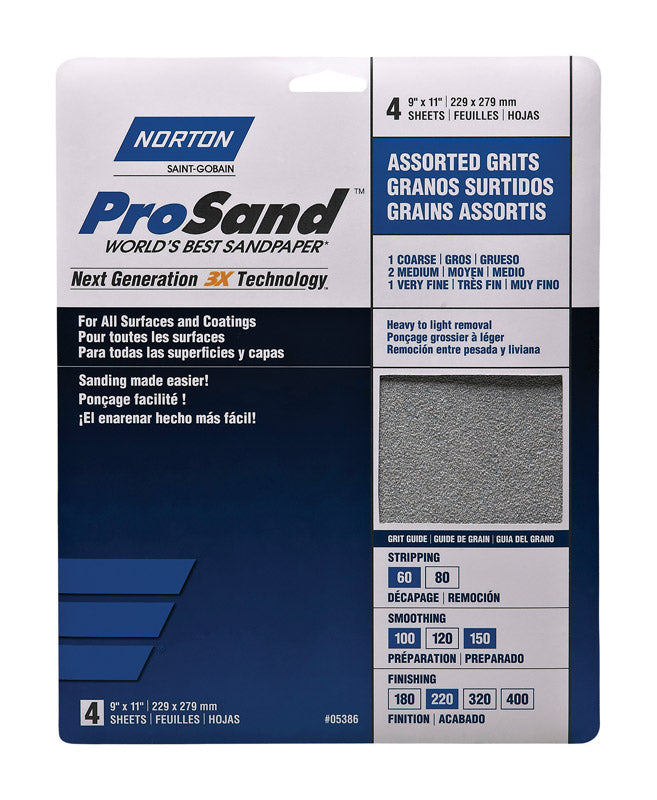 Norton ProSand 11 in. L X 9 in. W Assorted Grit Aluminum Oxide Sandpaper 1 pk