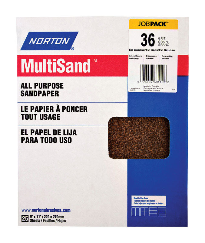 Norton MultiSand 11 in. L X 9 in. W 36 Grit Aluminum Oxide All Purpose Sandpaper 25 pk
