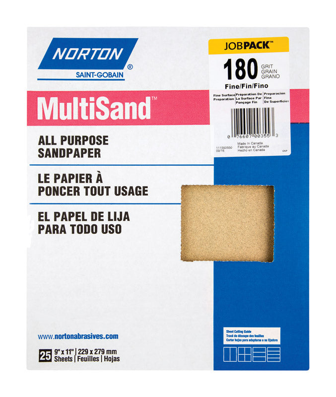 Norton MultiSand 11 in. L X 9 in. W 180 Grit Aluminum Oxide All Purpose Sandpaper 25 pk