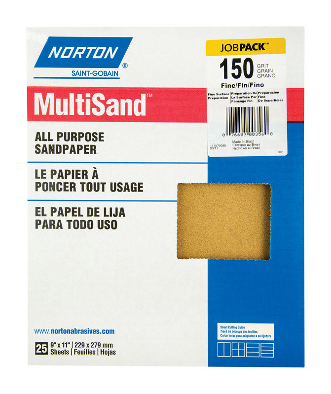 Norton MultiSand 11 in. L X 9 in. W 150 Grit Aluminum Oxide All Purpose Sandpaper 25 pk