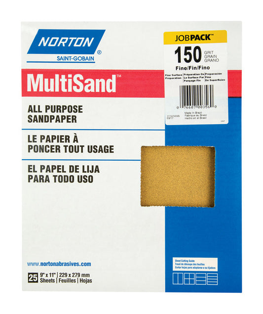 Norton MultiSand 11 in. L X 9 in. W 150 Grit Aluminum Oxide All Purpose Sandpaper 25 pk