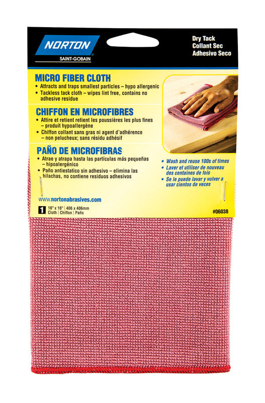 Norton 16 in. W X 16 in. L Red Microfiber Tack Cloth