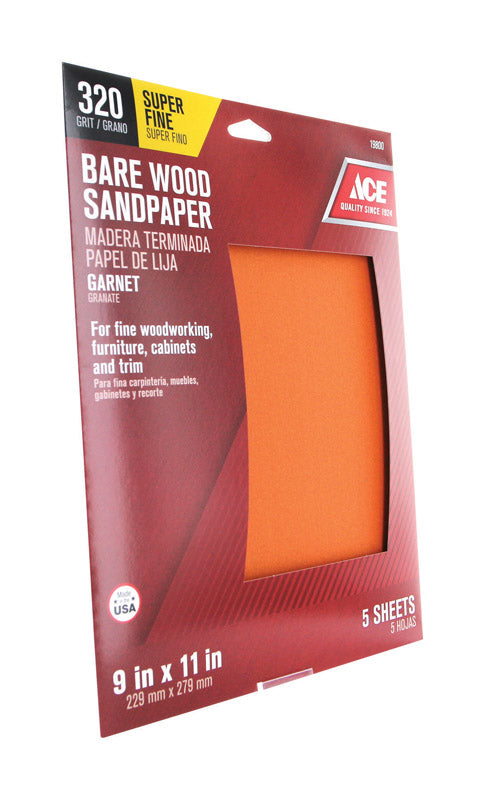 Ace 11 in. L X 9 in. W 320 Grit Aluminum Oxide Sandpaper 5 pk