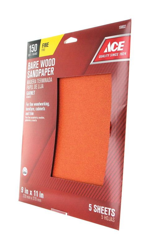 Ace 11 in. L X 9 in. W 150 Grit Aluminum Oxide Sandpaper 5 pk