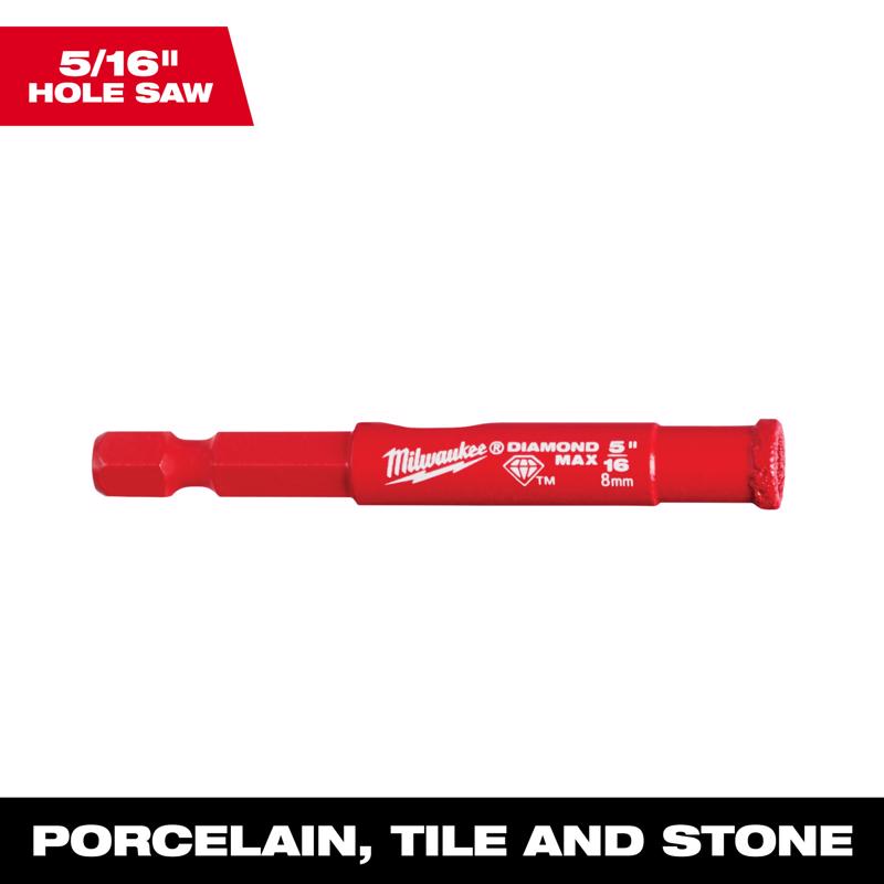 Milwaukee Diamond Max 5/16 in. Diamond Grit Glass/Porcelain/Tile/Stone 3 in. L X 1/4 in. D Hole Saw