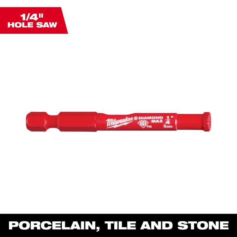 Milwaukee Diamond Max 1/4 in. Diamond Grit Glass, Porcelain, Tile, and Stone 3 in. L X 1/4 in. D Hol