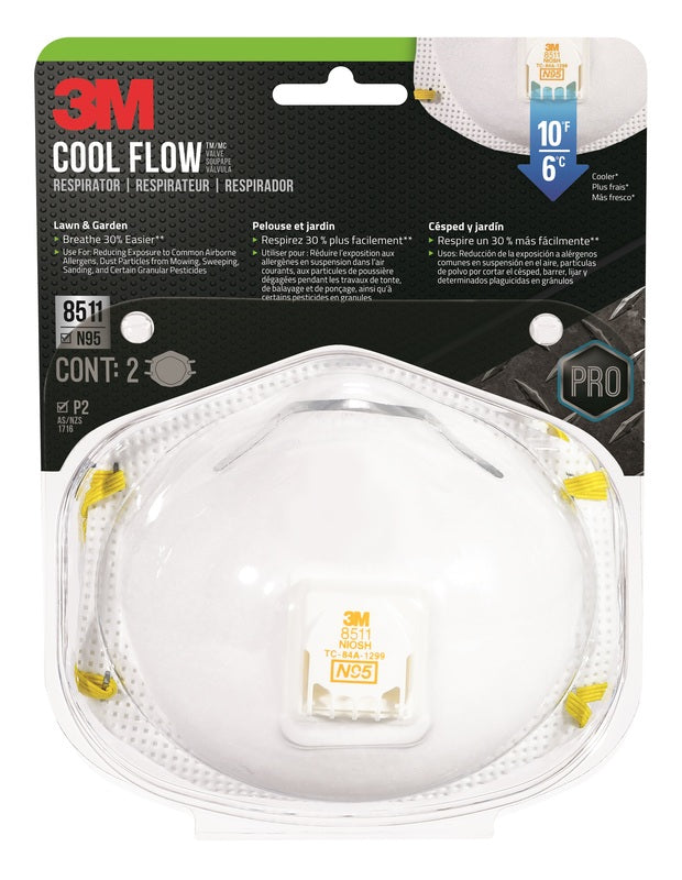 3M N95 Lawn and Garden Disposable Respirator Pro Series Valved White 2 pk