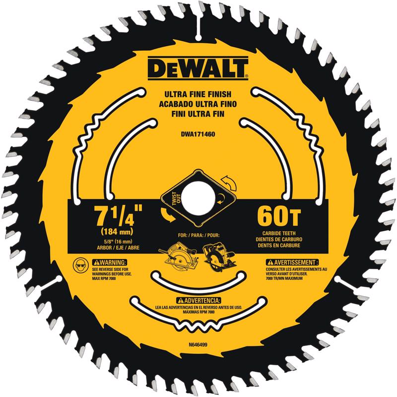 DeWalt 7-1/4 in. D X 5/8 in. Tungsten Carbide Circular Saw Blade 60 teeth 1 pk