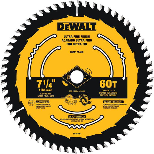 DeWalt 7-1/4 in. D X 5/8 in. Tungsten Carbide Circular Saw Blade 60 teeth 1 pk