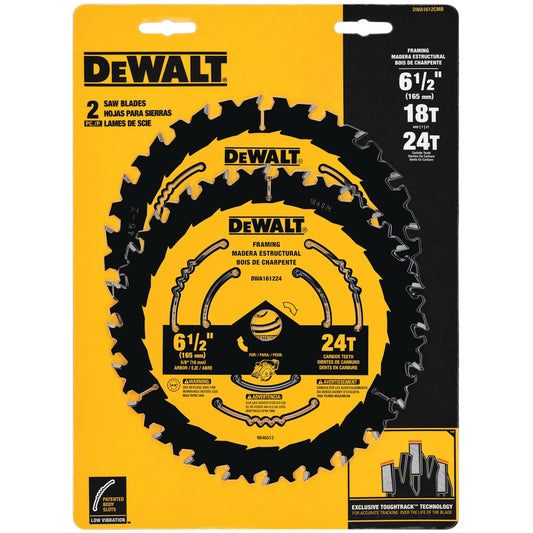 DeWalt 6-1/2 in. D X 5/8 in. Tungsten Carbide Circular Saw Blade Set 18 and 24 teeth 2 pc