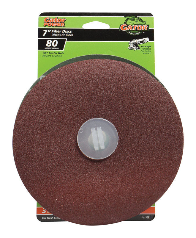 Gator 7 in. Aluminum Oxide Center Mount Fiber Disc 80 Grit Coarse 3 pk