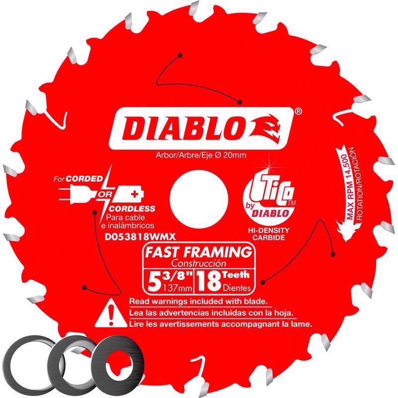 Diablo 5-3/8 in. D X 20 mm Fast Framing TiCo Hi-Density Carbide Trim Saw Blade 18 teeth 1 pk