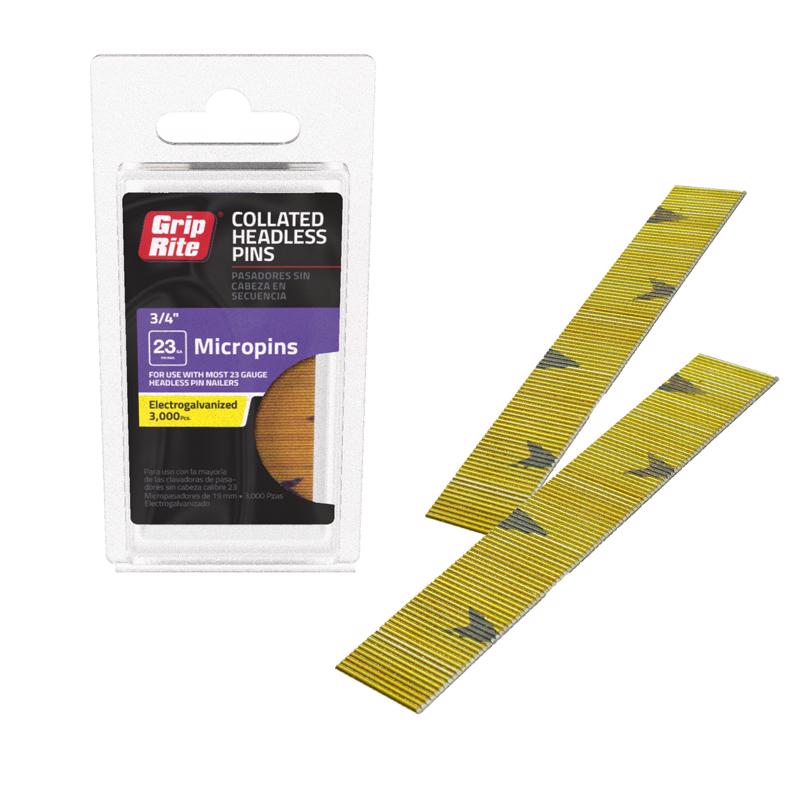 Grip-Rite 3/4 in. L X 23 Ga. Straight Strip Electro Galvanized Micro Pins 3000 pk