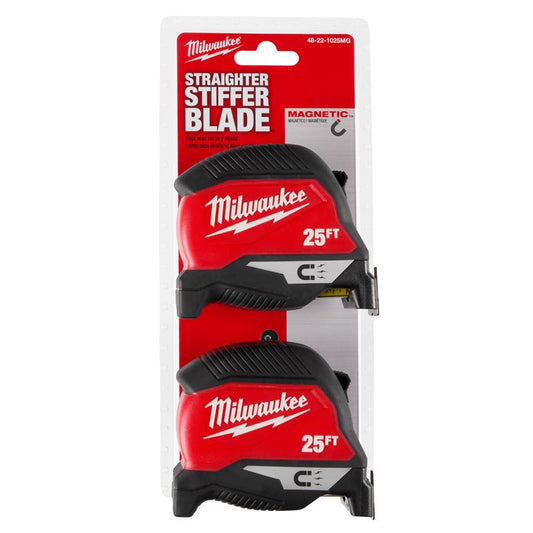 Milwaukee 25 ft. L X 1 in. W Compact Wide Blade Magnetic Tape Measure 2 pk