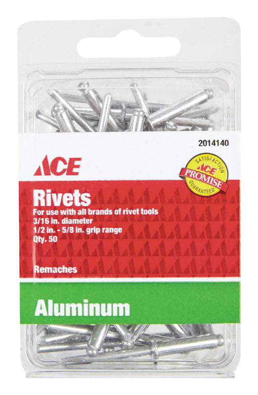 Ace 3/16 in. D X 5/8 in. Aluminum Rivets Silver 50 pk