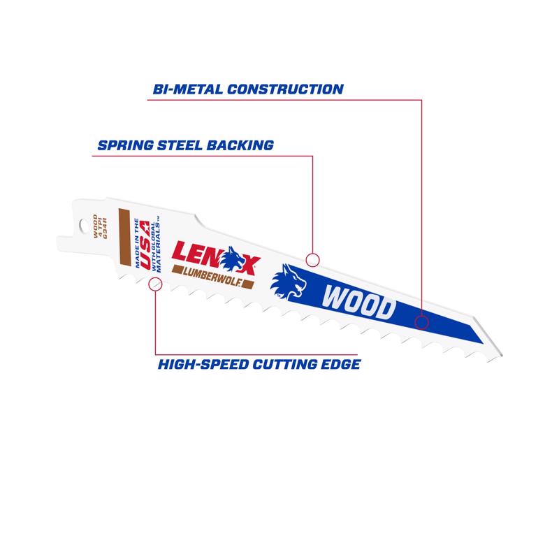 Lenox Lumberwolf 6 in. Bi-Metal Reciprocating Saw Blade 4 TPI 5 pk