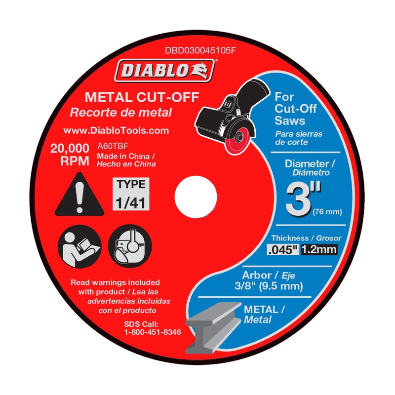 Diablo 3 in. D X 3/8 in. Aluminum Oxide Thin Kerf Metal Cut-Off Disc 5 pk