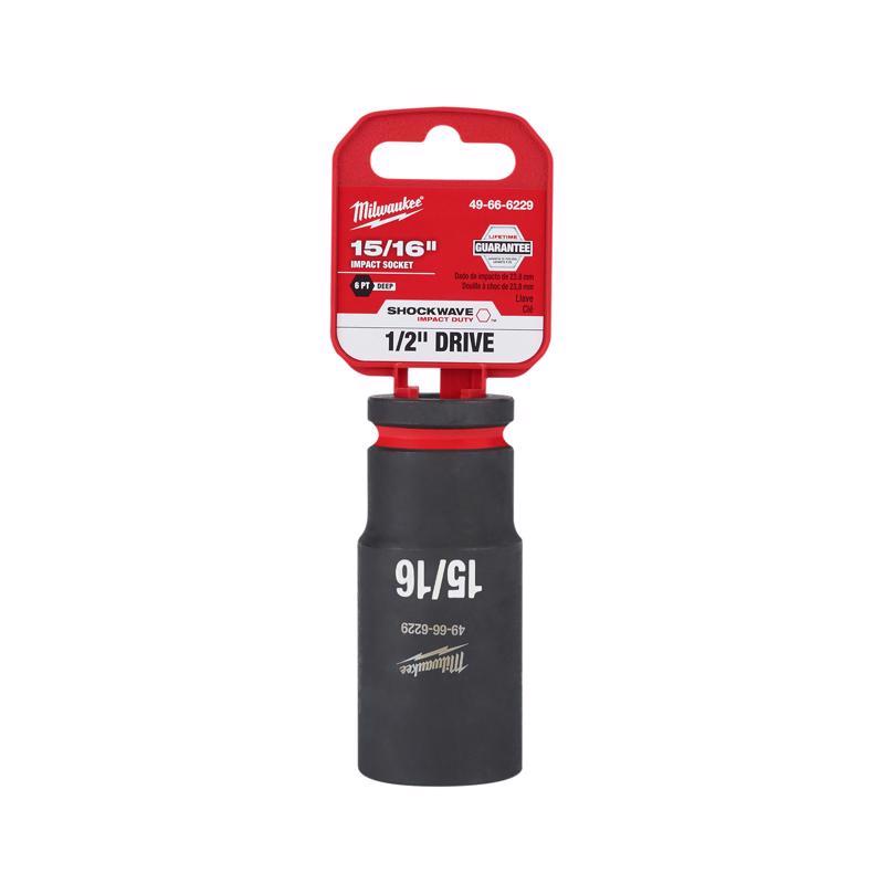 Milwaukee SHOCKWAVE 15/16 in. X 1/2 in. drive SAE 6 Point Deep Impact Socket 1 pc
