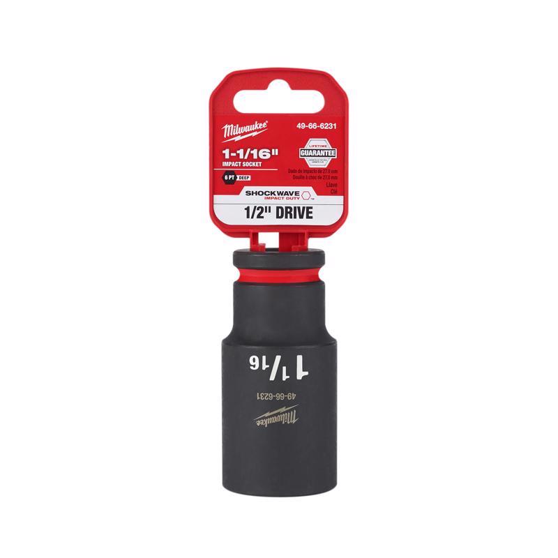 Milwaukee SHOCKWAVE 1-1/16 in. X 1/2 in. drive SAE 6 Point Deep Impact Socket 1 pc