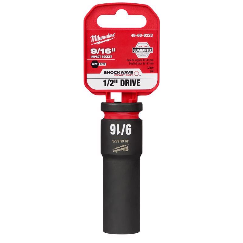 Milwaukee Shockwave 9/16 in. X 1/2 in. drive SAE 6 Point Deep Impact Socket 1 pc