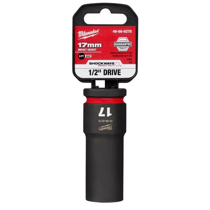 Milwaukee Shockwave 17 mm X 1/2 in. drive Metric/SAE 6 Point Deep Impact Socket 1 pc