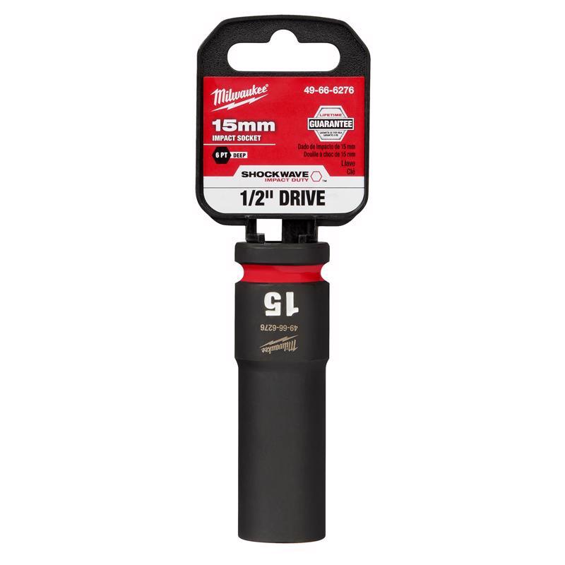 Milwaukee Shockwave 15 mm X 1/2 in. drive Metric 6 Point Deep Impact Socket 1 pc
