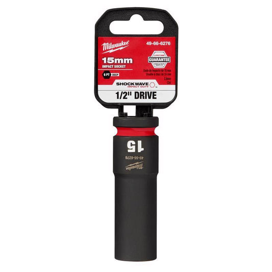 Milwaukee Shockwave 15 mm X 1/2 in. drive Metric 6 Point Deep Impact Socket 1 pc