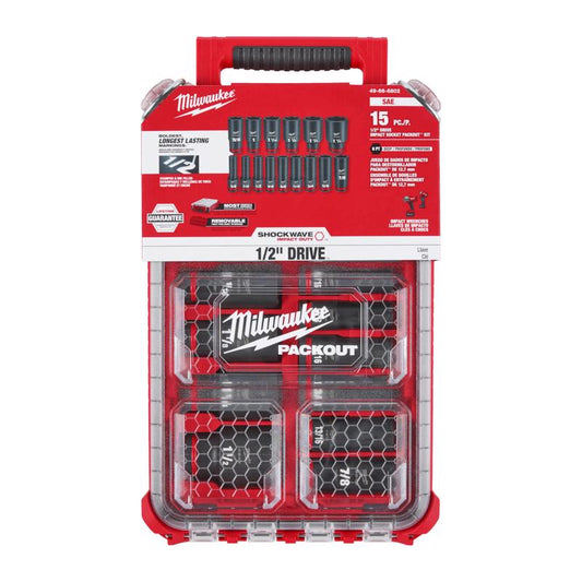 Milwaukee Shockwave 1/2 in. drive SAE 6 Point Deep Impact Socket Set 15 pc