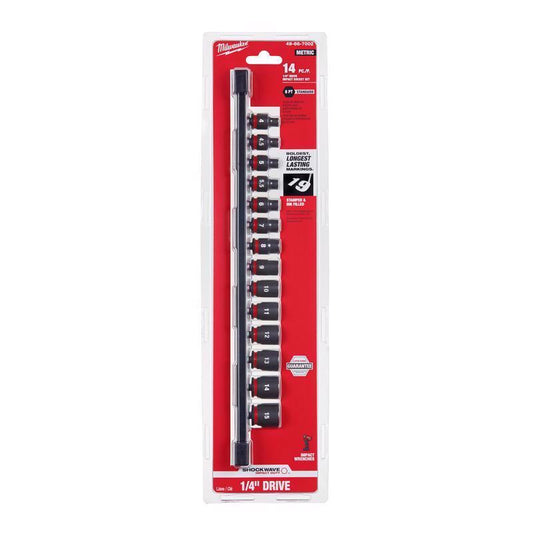 Milwaukee Shockwave 1/4 in. drive Metric 6 Point Standard Impact Rated Socket Set 14 pc