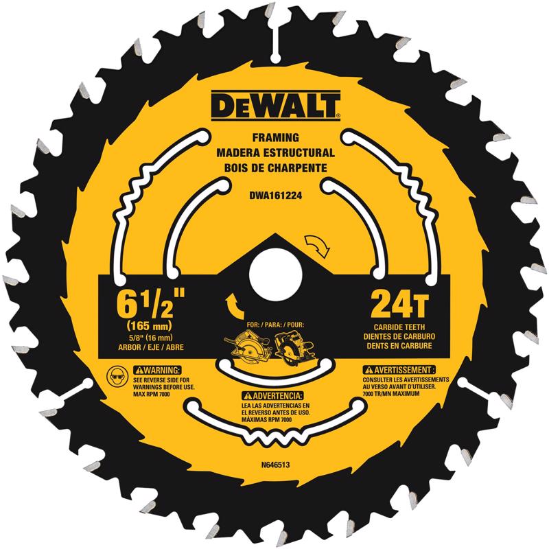 DeWalt 6-1/2 in. D X 5/8 in. Tungsten Carbide Circular Saw Blade 24 teeth 1 blade