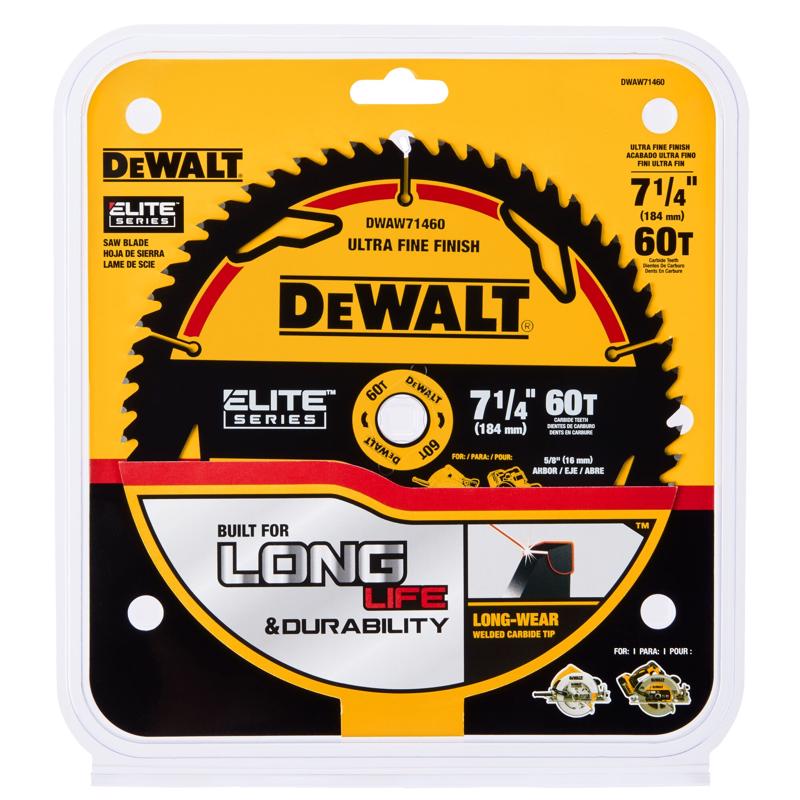 DeWalt Elite 7-1/4 in. D X 5/8 in. Tungsten Carbide Tipped Circular Saw Blade 60 teeth 1 pk