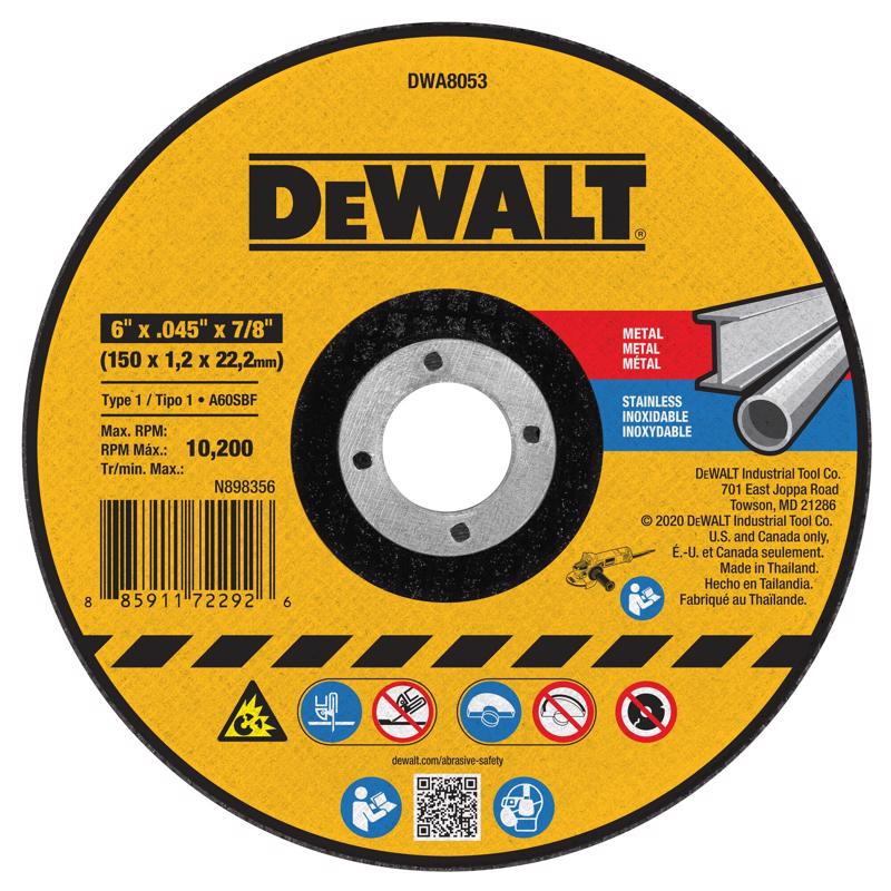 DeWalt 6 in. D X 7/8 in. Aluminum Oxide Cutting Wheel 1 pk