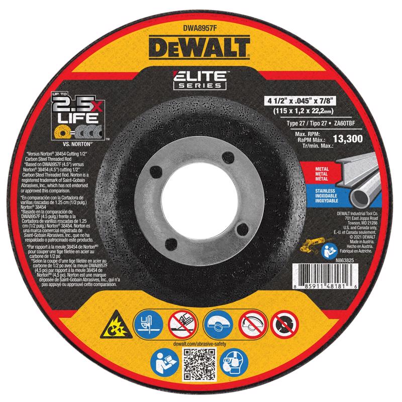 DeWalt Elite 4-1/2 in. D X 7/8 in. Ceramic Cutting Wheel 1 pk