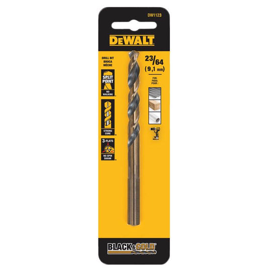 DeWalt Black & Gold 23/64 in. High Speed Steel Split Point Drill Bit 3-Flat Shank 1 pk