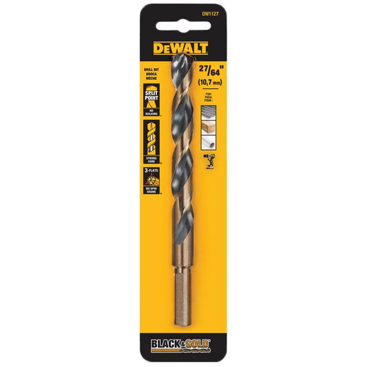 DeWalt Black & Gold 27/64 in. High Speed Steel Split Point Drill Bit 3-Flat Shank 1 pk