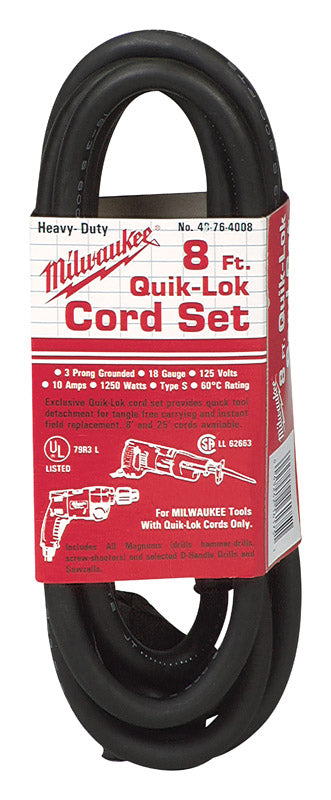 Milwaukee Quik-Lok 18/3 125 V 8 ft. L Power Cord