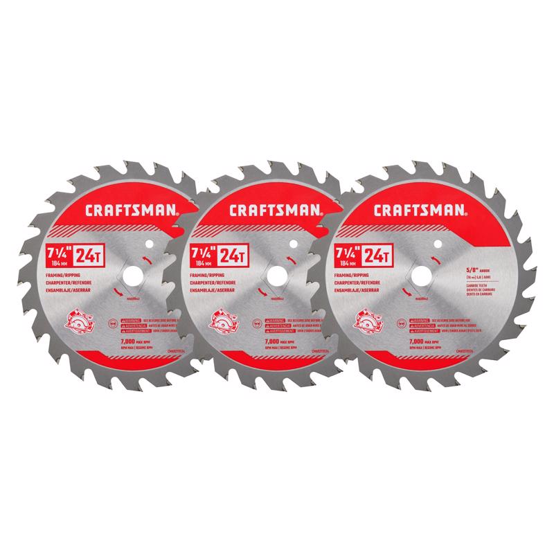 Craftsman 7-1/4 in. D X 5/8 in. Carbide Tipped Steel Circular Saw Blade Set 24 teeth 3 pk