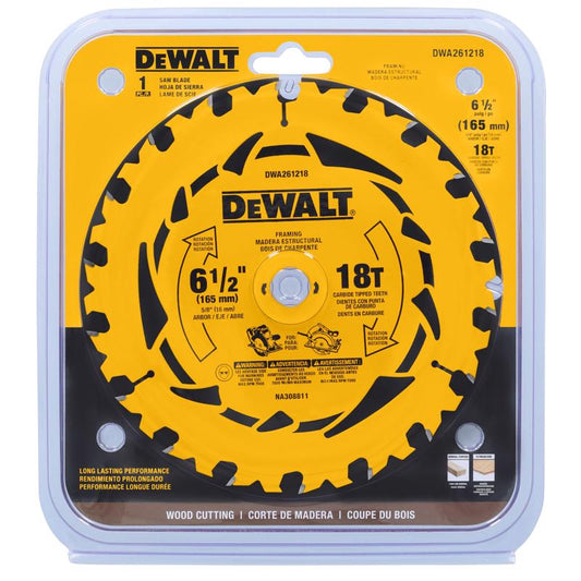 DeWalt 6-1/2 in. D X 5/8 in. Tungsten Carbide Tipped Circular Saw Blade 18 teeth 1 pk