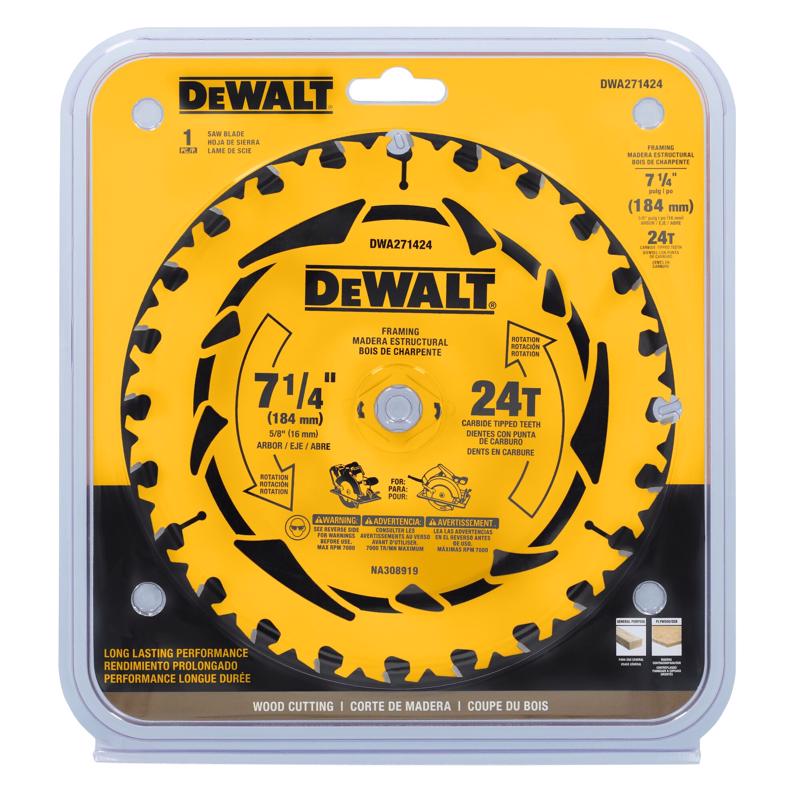 DeWalt 7-1/4 in. D X 5/8 in. Tungsten Carbide Tipped Circular Saw Blade 24 teeth 1 pk