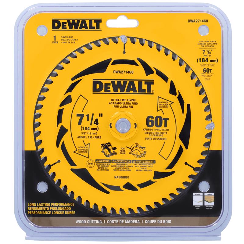 DeWalt 7-1/4 in. D X 5/8 in. Tungsten Carbide Tipped Circular Saw Blade 60 teeth 1 pk
