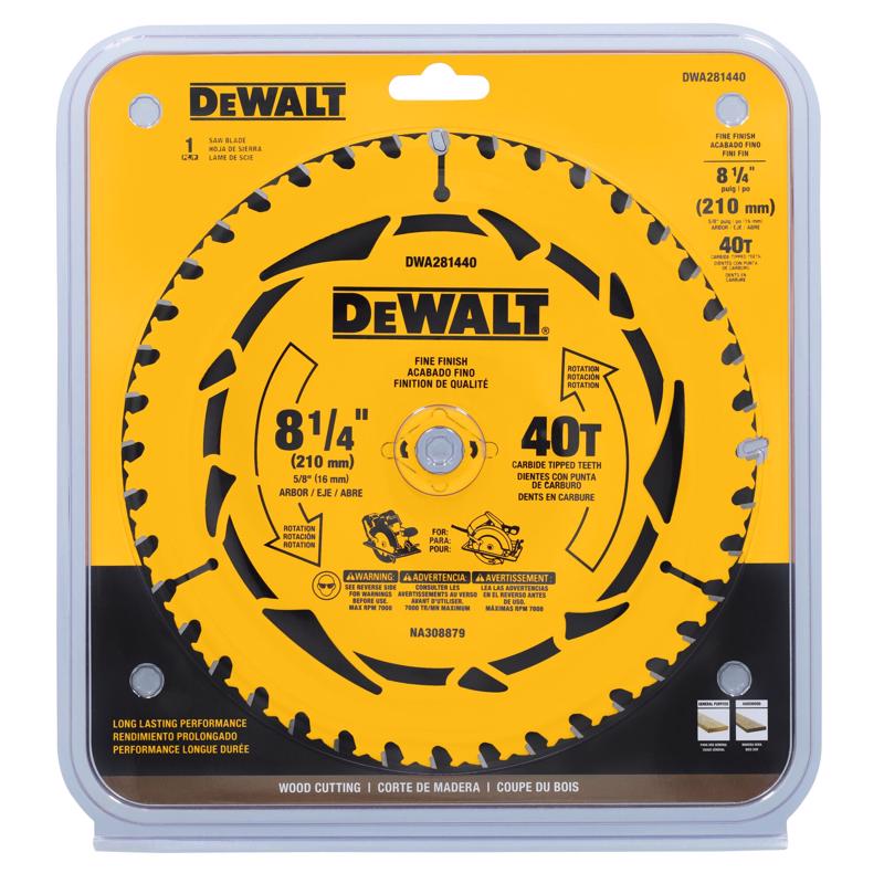 DeWalt 8-1/4 in. D X 5/8 in. Tungsten Carbide Tipped Circular Saw Blade 40 teeth 1 pk