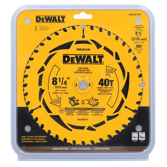 DeWalt 8-1/4 in. D X 5/8 in. Tungsten Carbide Tipped Circular Saw Blade 40 teeth 1 pk