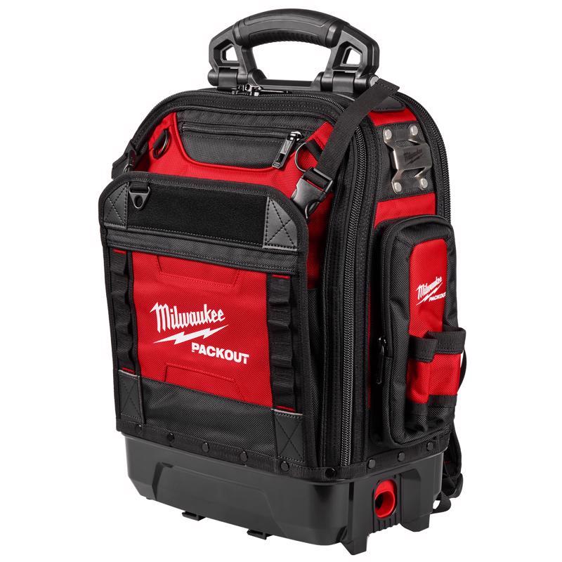 Milwaukee PACKOUT Ballistic Polyester Structured Backpack 42 pocket Black/Red 1 pc