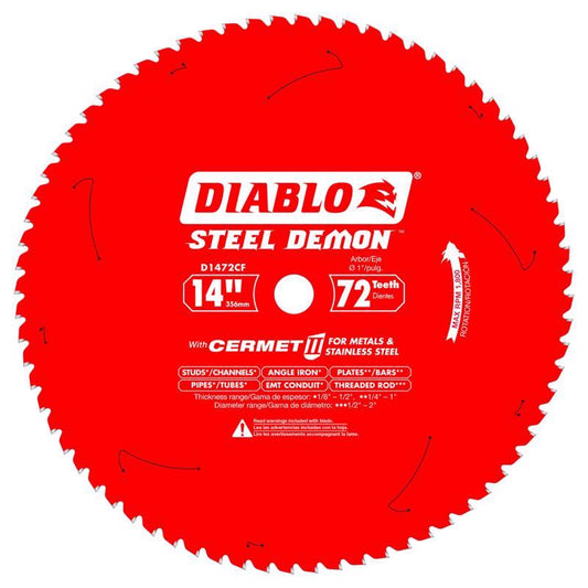 Diablo Steel Demon 14 in. D X 1 in. Medium Metal Cermet Circular Saw Blade 72 teeth 1 pk