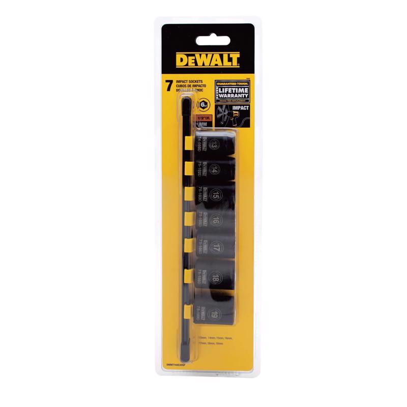 DeWalt 13 mm X 1/2 in. drive Metric 6 Point Impact Socket Set 7 pc