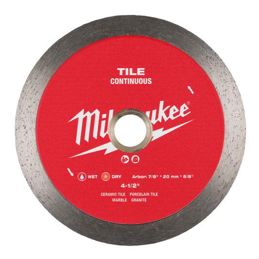 Milwaukee 4-1/2 in. D X 7/8-5/8 in. Continuous Tile Diamond Diamond Saw Blade 1 pk