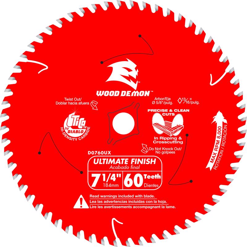 Diablo Wood Demon 7-1/4 in. D X 5/8 in. TiCo Hi-Density Carbide Circular Saw Blade 60 teeth 1 pc
