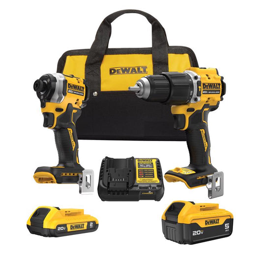 DeWalt 20V MAX Atomic Cordless Brushless 2 Tool Compact Hammer Drill and Impact Driver Kit